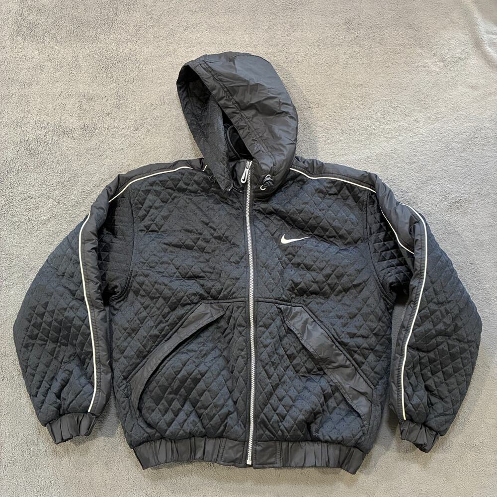 Vintage Nike Black Full Zip Winter Coat Quilted Puffer Jacket Youth Size Small